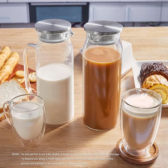 Bivvclaz 2 Pack 1.6 Liter 54 oz Glass Pitcher with Lid and Handle, Glass Carafe Water Pitcher for Hot/Cold Water, Iced Tea, Drinks, Coffee, Juice and Homemade Beverage - Image 6