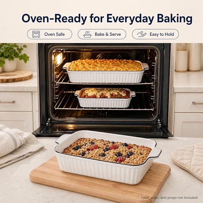 Ceramic Bakeware Set of 4, Deep Rectangular Casserole Dishes for Oven to Table, Non-Stick Lasagna Pans with Handles, Stackable Baking Pans for Family Dinners & Housewarming Gift - Image 7