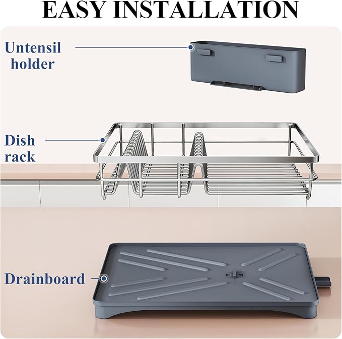 SNTD Dish Drying Rack for Kitchen Counter - Stainless Steel Dish Rack with Drainboard, Large Dish Drainer with Utensil Holder for Sink, Silver - Image 7
