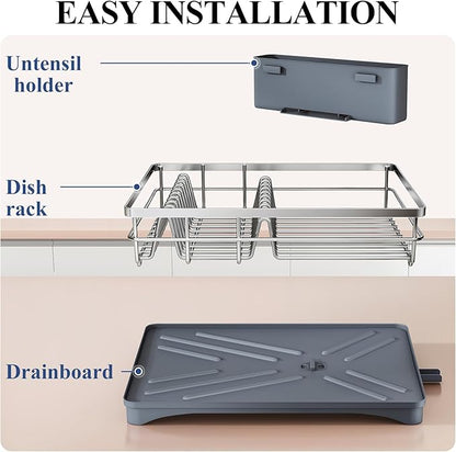 SNTD Dish Drying Rack for Kitchen Counter - Stainless Steel Dish Rack with Drainboard, Large Dish Drainer with Utensil Holder for Sink, Silver - Image 7