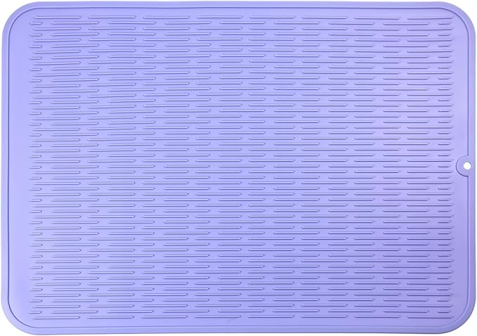MicoYang Silicone Dish Drying Mat for Multiple Usage,Easy clean,Eco-friendly,Heat-resistant Silicone Mat for Kitchen Counter or Sink,Refrigerator or Drawer Liner Light Purple 2XL 24 inches x 18 inches by MicoYang