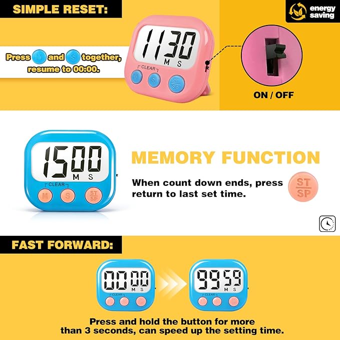 Classroom Timers for Teachers Kids Large Magnetic Digital Timer Teacher Supplies 4 Pack-Blue Pink - Image 5
