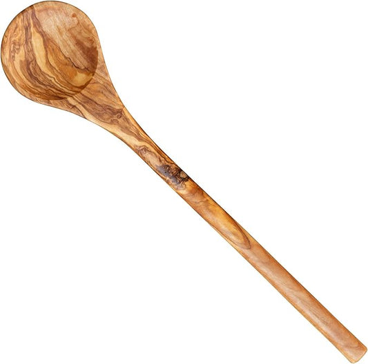 12 Inch Olive Wood Round Spoon, Natural and Organic Olivewood for Pasta, Mixing - Quality Handmade Wooden Kitchen Gift