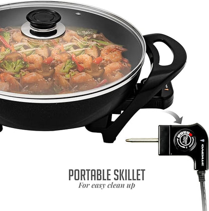OVENTE Electric Wok with Nonstick Coating, 13 Inch Family-Sized Skillet, 1400W Power, Adjustable Temperature, Tempered Glass Lid, Cool Touch Handles and Easy to Clean Frying Surface, Black SK3113B - Image 7