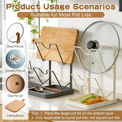 Kitchen Pot Lid Storage Rack,Pot Lid Organizer,Kitchen Pot Lid Holder While Cooking,Space-Saving Lids Racks,Multifunctional Kitchen Pots Lids Organizer for Countertop(Gray) - Image 6