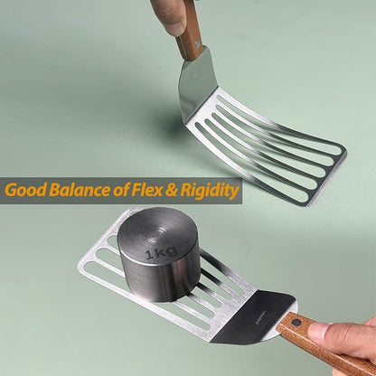 2 Pack Offset Fish Spatula Turner, Stainless Steel Slotted Spatulas for Flipping, Turning, Frying & Grilling, Offset Metal Slotted Spatulas, Wooden Full Tang Handle - Image 7