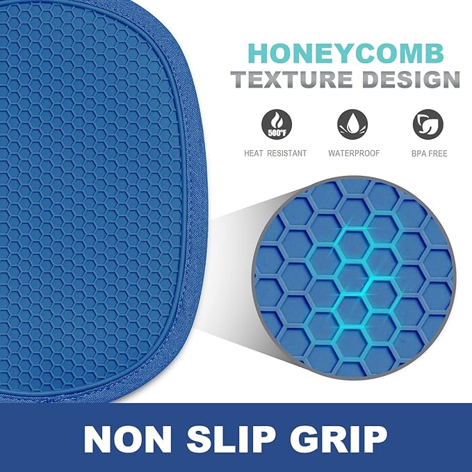 2-Pack Silicone Pot Holders for Kitchen Heat Resistant up to 500°F, Non-Slip Large Hot Pads with Pocket, Quilted Liner Trivets for Countertops Hot Pots and Pans (RoyalBlue) - Image 3