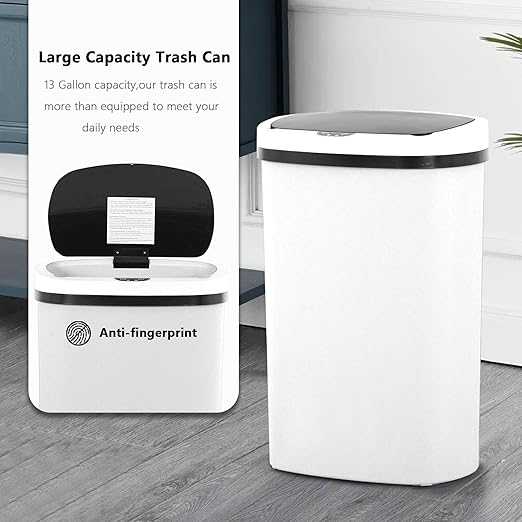 13 Gallon/50 L Kitchen Trash Can with Lid, Garbage Can with Touch-Free Lid, Cute Automatic Trash Can Bathroom Trash Bin, Motion Sensor Waterproof Trash Bin