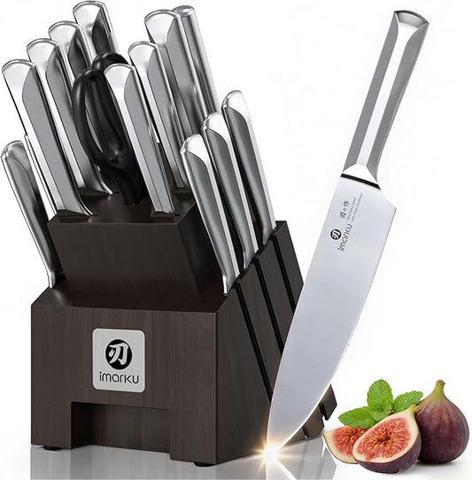 imarku Knife Set, 16 PCS High Carbon Japanese Stainless Steel Knife Sets for Kitchen with Block, Ultra Sharp Kitchen Knife Set with Sharpener Chef Knife Sets, Dishwasher Safe, Best Gifts by imarku