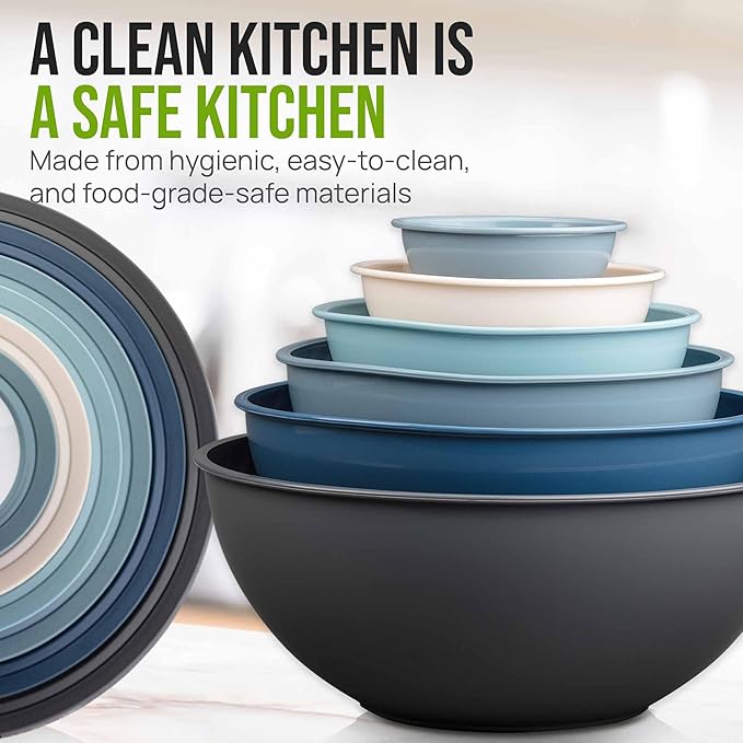 Zulay Kitchen 12 Piece Plastic Mixing Bowls with Leak-Proof Lids Set - Microwave and Freezer Safe Kitchen Mixing Bowls for Preparing, Serving and Storing - Large Nesting Bowls (Twilight Ombre) - Image 6