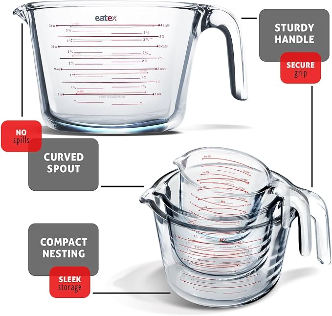 Eatex Mixing Bowls with Measuring Cups & Measuring Spoons 17 Piece Set - Nesting Stainless Steel Mixing Bowls Set for Kitchen, Measuring Spoons & Glass Liquid Measuring Cups, Dishwasher Safe Meal Prep - Image 6