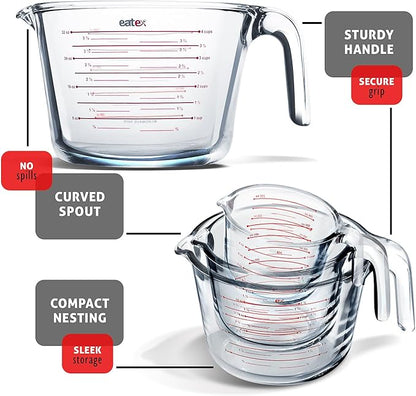 Eatex Mixing Bowls with Measuring Cups & Measuring Spoons 17 Piece Set - Nesting Stainless Steel Mixing Bowls Set for Kitchen, Measuring Spoons & Glass Liquid Measuring Cups, Dishwasher Safe Meal Prep - Image 6