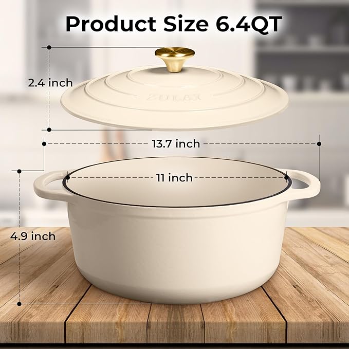 Zulay Kitchen 6 Quart Enameled Cast Iron Dutch Oven Pot with Lid – Premium Durability & Oven Safe up to 500°F – Heavy Duty Cookware Perfect for Bread Baking, Stews, Braising & Roasting - Ivory - Image 8