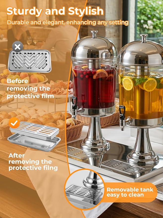 Beverage Dispenser for Parties 4.5 Gallon, Stainless Steel Drink Dispenser with Stand, Commercial Hot & Cold Juice Dispenser, Ice Core & Drip Trays for Beer, Lemonade Ideal for Parties Buffet Home Bar - Image 5