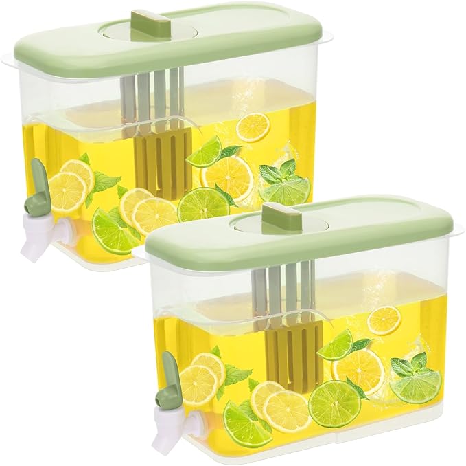 2 Pack Drink Dispenser for Fridge 1 Gallon Water Dispenser for Party Upgraded Gallon Beverage Liquid Drink Container with Spigot Ice Tea Pitcher for Fridge, Green