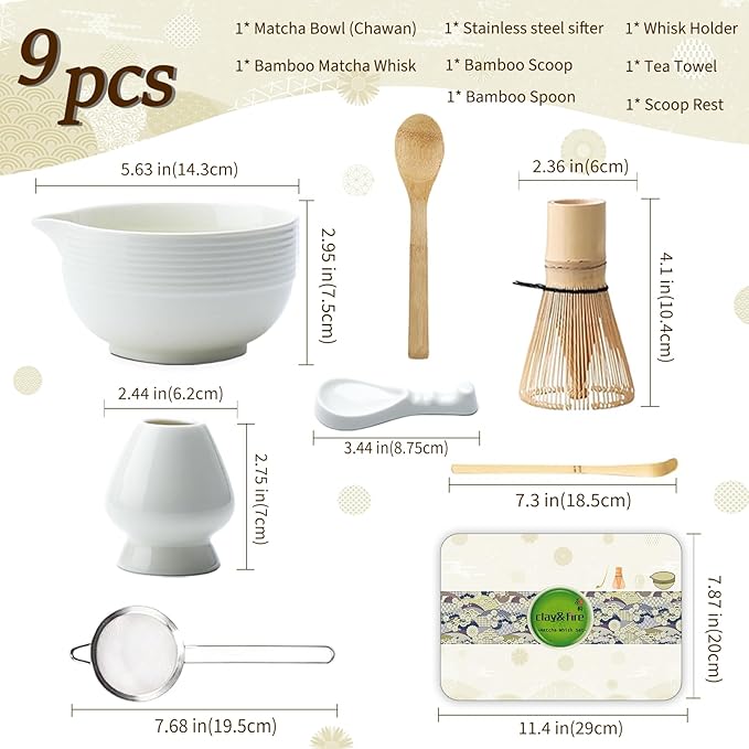 Clay&Fire Matcha Whisk Set, Ceramic Matcha Set, Matcha Bowl with Spout and Whisk,9 pcs Matcha Tea Kit for Matcha Lovers, Ideal Gift Christmas, Birthday（Beige） - Image 6
