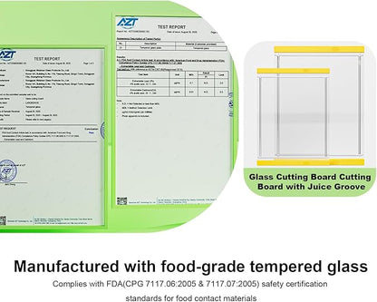 Tempered Glass Cutting Board Set for Kitchen Counter - Dishwasher Safe with Juice Grooves, Non-Slip Silicone Edges & Beveled Grip - 16"x12" & 12"x8" Serving Tray (Yellow)