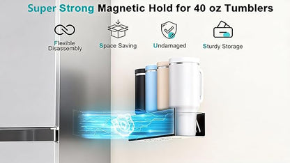 Magnetic Cup Holder for 8 Stanley 30/40 oz Tumbler, 2Pack Water Bottle Holder with Tumbler Lid & Straw Organizer, Flexible disassembly, Ideal for Fridge and Other Iron Surfaces