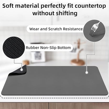LOPNUR Kitchen Dish Drying Mat, 31.5"x17" Extra Large Dish Drying Mats for Kitchen Counter, Diatomite Coffee Mat, Super Absorbent Dish Drying Pad, Heat Resistant Mat with Anti-slip Rubber Backed, Grey - Image 4