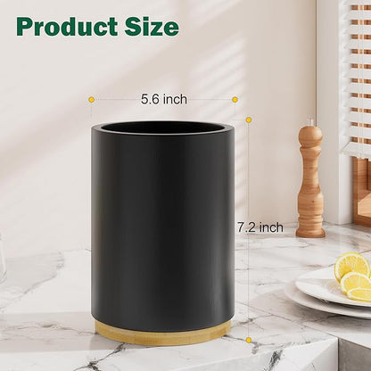 Black Utensil Holder Wood Kitchen Utensil Holder for Countertop, 360°Rotating Cooking Utensil Crock for Counter, 7.2" Large Utensil Organizer for Spatula Kitchen Decor - Image 2