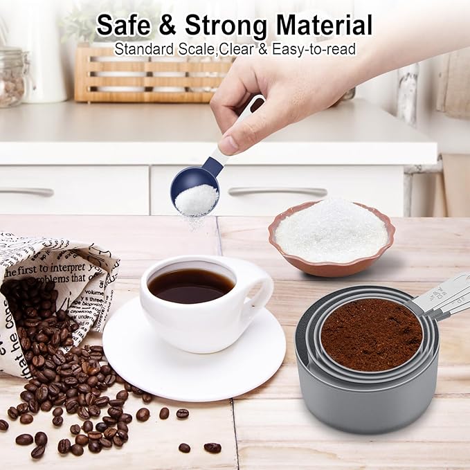 Measuring Cups and Spoons Set, 10 Pieces Nesting Measure Cups and Spoons, Kitchen Essentials Gadgets with Stainless Steel Handle for Dry & Liquid Ingredient, Blue - Image 4