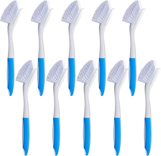 Hsei 10 Pcs Blue Kitchen Scrub Dish Brush Bulk with 11 Inch Anti Slip Handle Cleaning Dish Scrubber with Stiff Bristles Washing Scrub Brushes for Housekeeping for Pots and Pans, Kitchen Sink by Hsei