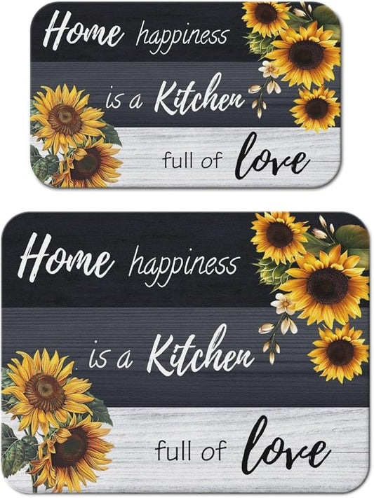 Dish Drying Mat for Kitchen Counter 2 Pack with Non-Slip Rubber Backing - Heat-Resistant Absorbent Coffee Bar Mat, Dish Rack Mat, Sunflower Dish Drying Mats 18x24+19.5x12 inch