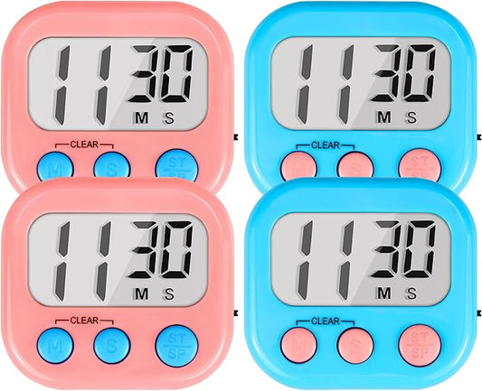 Timer for Kids Teachers Digital Kitchen Timers for Cooking Large Magnetic Classroom Timer 4Pack-Blue Pink