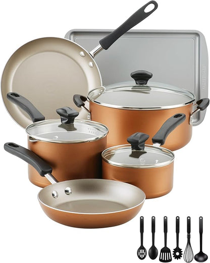 Farberware Cookstart DiamondMax Nonstick Cookware/Pots and Pans Set, Dishwasher Safe, Includes Baking Pan and Cooking Tools, 15 Piece - Copper - Image 2