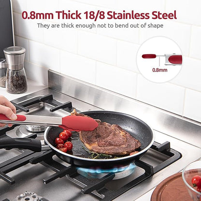 600ºF Heat Resistant Kitchen Tongs: U-Taste 9+12 inch Silicone Cooking Tong Set with Firm Sealed Non Stick Rubber Tips and Silicon Coated 18/8 Stainless Steel Handle for Serving Grilling Salad(Red) - Image 5