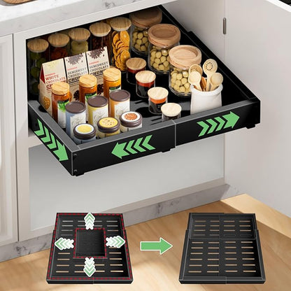 1 Pack Pull out Cabinet Organizer, Width (12"-19") Depth (17"-23"), with 3 Rails Adjustable Slide, Expandable Pullout Drawers for Cabinets, No Drill Adhesive Kitchen Drawers for Pantry Shelves by BUFOR