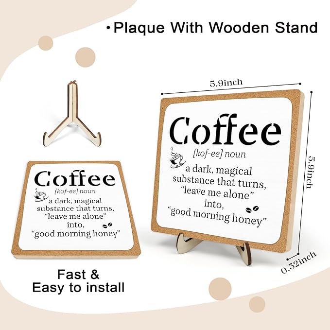 Funny Coffee Bar Decor – Rustic Wooden Sign for Coffee Station or Shelf, CoffeeShop Plaque, Funny Java Bar Decor for Home Cafe or Kitchen Counter 5.9x5.9inch - Image 2