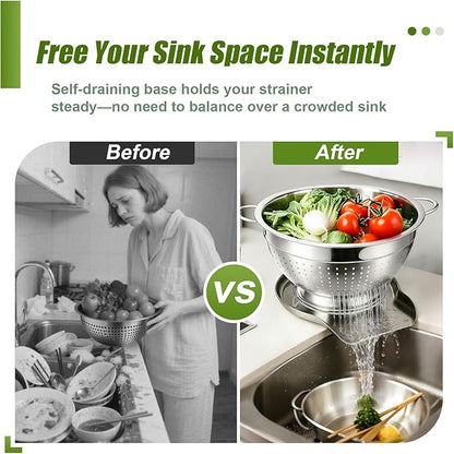 Palksky Stainless Steel Colander Set with Handles & Self-Draining Base, 3 Sizes (7”, 9”, 11”), Heavy Duty Pasta Strainer, Rice & Vegetable Strainer, Countertop Draining System - Image 3