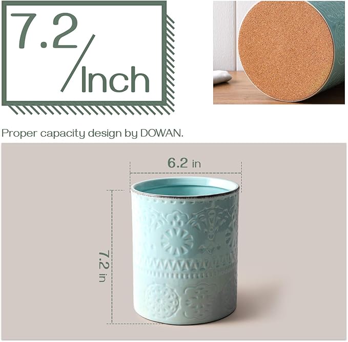 DOWAN 7.2" Kitchen Utensil Holder, Extra Large Farmhouse Utensil Holders for Countertop, Ceramic Utensil Crock, Anti Slip Cork Bottom - Image 6