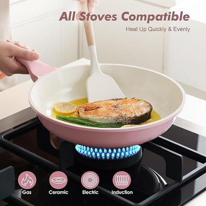 SENSARTE Nonstick Ceramic Frying Pan 8-Inch, Healthy Non Toxic Skillet, Induction Compatible Omelet Pan with Heat Resistant Handle, PFAS-Free, Pink - Image 3