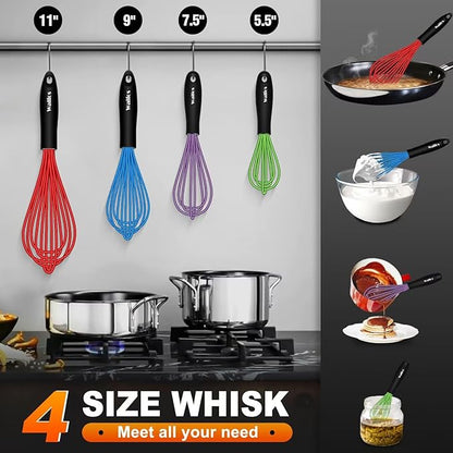 Walfos Whisk, Silicone Whisk Heat Resistant (480°F) Kitchen Whisks Set of 4- Professional Whisks For Cooking Non Scratch, Balloon Egg Wisk Perfect for Frothing, Blending, Beating - Image 4