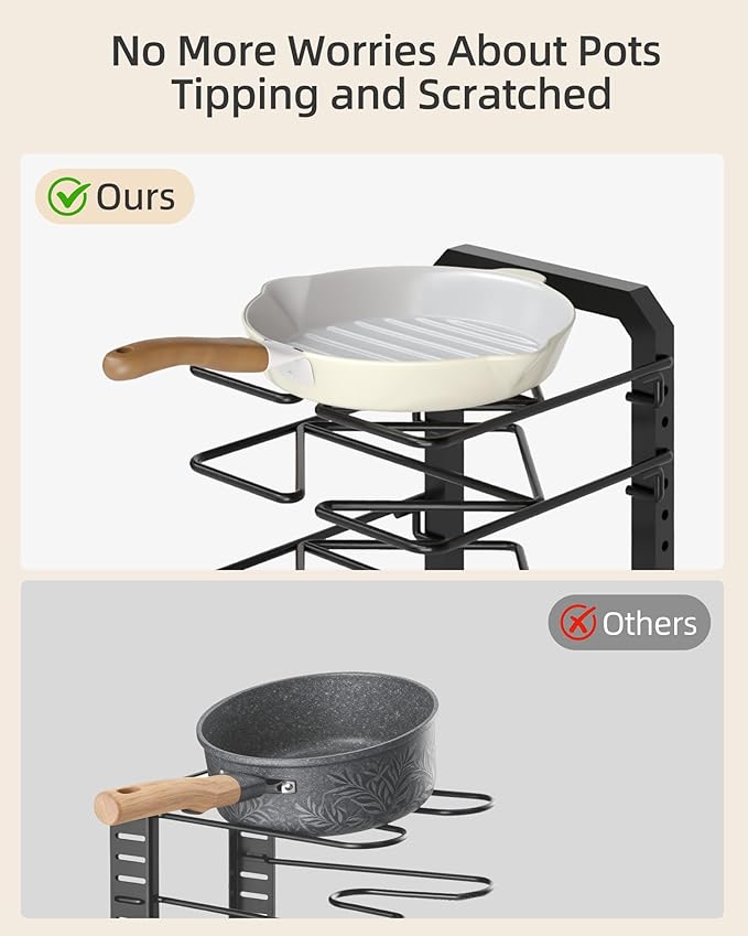 Pots and Pans Organizer under Cabinet, 5 Adjustable Tiers Heavy-Duty Pan Pot Organizer with 16.5" Height, Holds 55 LB - Cast Iron Skillets, Griddles, Shallow Cookware - Image 6