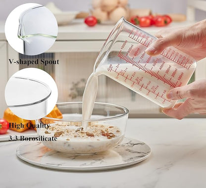 High Borosilicate Glass Measuring Cup-V-Shaped Spout，Glass Measuring Beaker for Kitchen or Restaurant, Easy to Read, 1000 ML (32 Oz, 4Cup) - Image 2