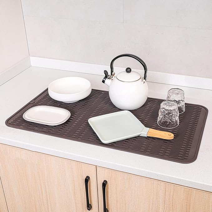 MicoYang Silicone Dish Drying Mat for Multiple Usage,Easy clean,Eco-friendly,Heat-resistant Silicone Mat for Kitchen Counter or Sink,Refrigerator or Drawer Liner Coffee 4XL 32 inches x 18 inches - Image 7