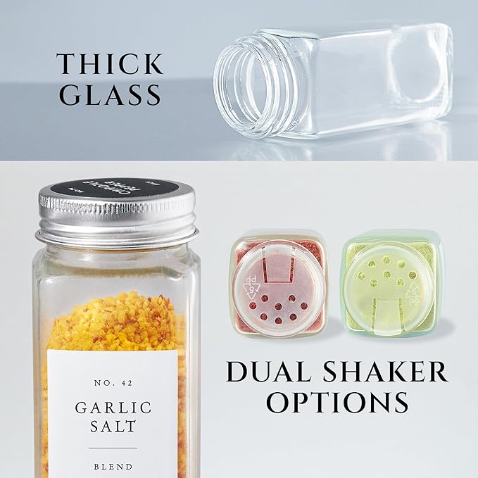 FINESSY Glass Spice Jars with Labels with Metal Lids and Shakers 24 Pack Set, 4oz Small Empty Air Tight Spice Containers with Labels, Clear Seasoning Containers Herb Bottles Kitchen Storage Organizer - Image 5