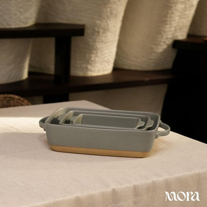 Mora Ceramic Set of 2 Baking Dishes For Casserole, Banana Bread, Brownies, Broiling, Roasting, and Baking. 7x11 in and Loaf Pans - Porcelain Serving Bakeware from Oven to Table. Freezer Safe - Peppercorn - Image 8