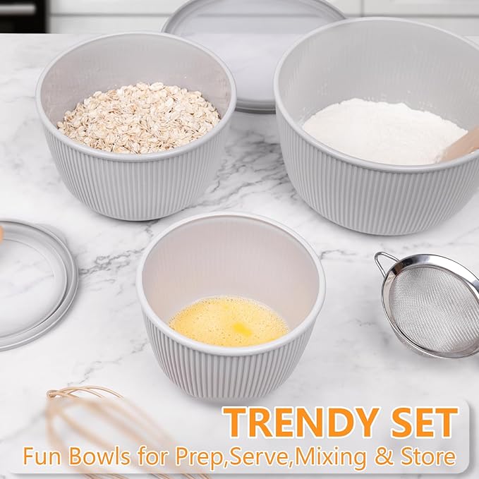 BoxedHome Nesting Plastic Mixing Bowls, BPA-Free Plastic, Microwave and Dishwasher Safe, Set of 4, 1.27/2.22/3.38/4.76quart, Grey - Image 6