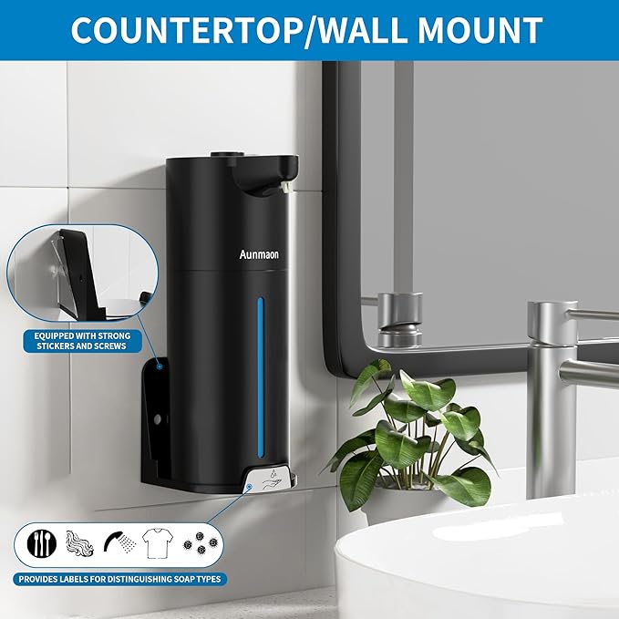 Aunmaon Automatic Soap Dispenser Touchless, Hands-Free, Multi Adjustable Volume, Long Battery Life, Compatible with Thick & Thin Dish/Hand Soap for Bathroom and Kitchen, Easy for Toddlers, Black - Image 5