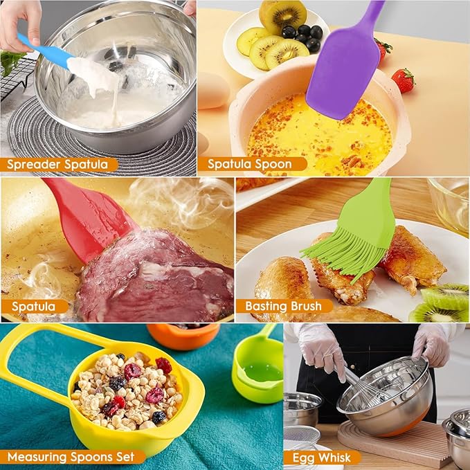 CHAREADA Mixing Bowls with Airtight Lids, 18pcs Stainless Steel Nesting Mixing Bowls Set Non-slip Silicone Bottom, Size 4.5, 3.6, 2.7, 2.1, 1.7, 1.1, 0.7 qt, Fit for Mixing & Serving(Colorful) - Image 8
