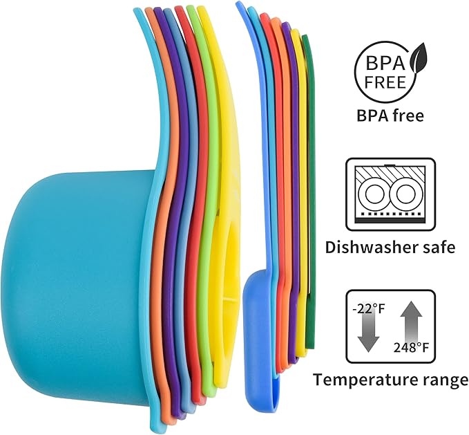 Measuring Cups and Spoons Set, Plastic Measuring Cup Set 15, Mixing Color Dry Measure Cups Spoons, 7 Measuring Cups & 7 Spoons, Kitchen Measure Cup Spoons for Cooking & Baking