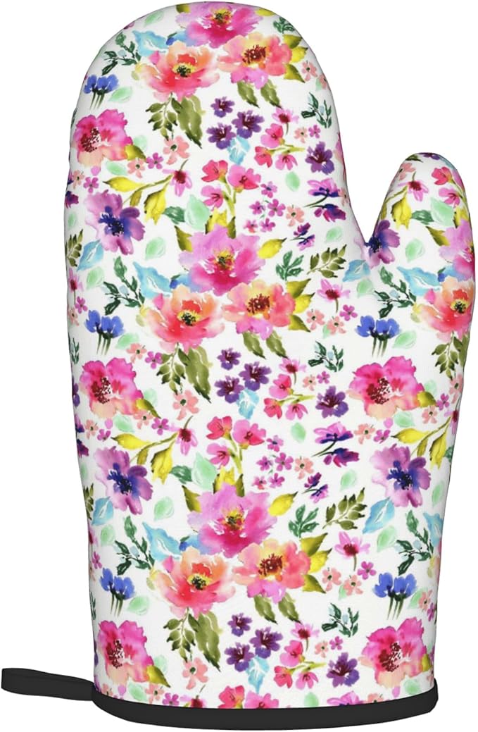 Floral Oven Mitts and Pot Holders Sets Spring Summer Kitchen Mitts Colorful Blossom Potholders 2PCS Wildflower Oven Gloves Hot Pads for Kitchen Baking Cooking - Image 8