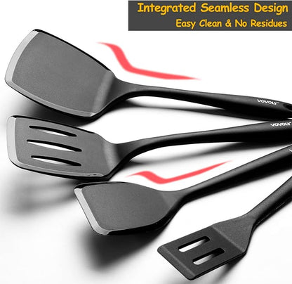 Silicone Spatula Set, 600°F Heat Resistant Silicone Spatula Turner Flipper for Cooking, Non Stick and Non Scratch Kitchen Utensils for Eggs & Pancakes, 4 Pack, Black - Image 4