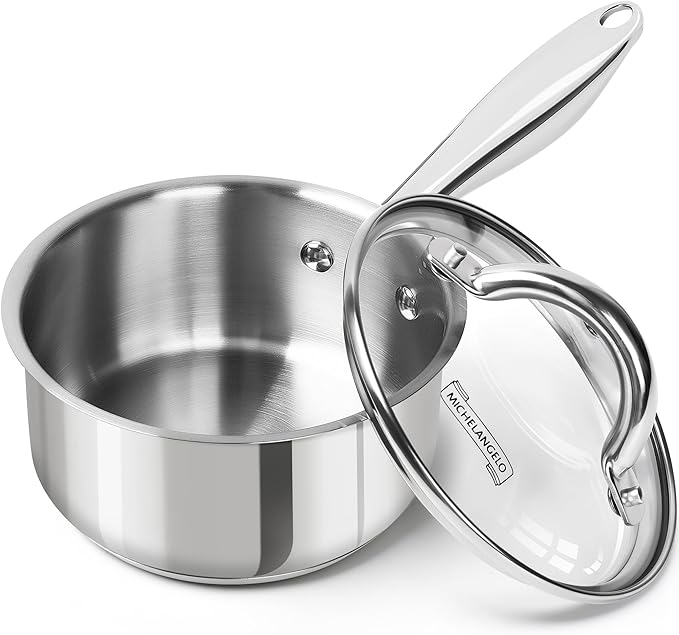 MICHELANGELO 1.5 QT Saucepan with Lid, 18/10 Stainless Steel Sauce Pan with Tri-Ply Bottom, Small Saucepan 1.5 Quart Sauce Pot, Induction Compatible by Michelangelo