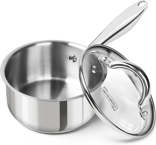 MICHELANGELO 1.5 QT Saucepan with Lid, 18/10 Stainless Steel Sauce Pan with Tri-Ply Bottom, Small Saucepan 1.5 Quart Sauce Pot, Induction Compatible by Michelangelo