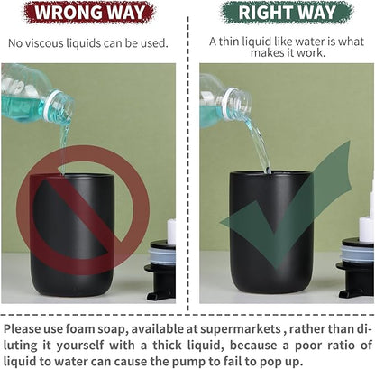 BosilunLife Foaming Soap Dispenser Set - Black Ceramic Foam Hand Dispenser 12oz Soap Dispenser Set with Rust Proof Pump, 4Pcs Clear Stickers for Kitchen, Bathroom - 2 Pack